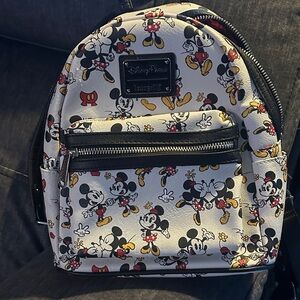 Loungefly White Minnie & Mickey Patterned Mini Backpack